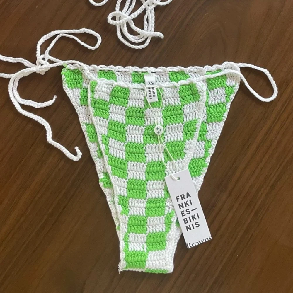 Frankie's Bikinis Green & White Checkered Crochet Bikini - Picture 4 of 5